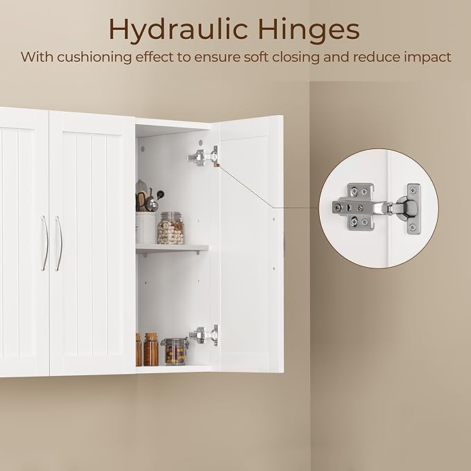 Yaheetech Bathroom Wall Cabinet with Three Doors, Medicine Cabinet with Adjustable Shelf, Hanging Storage Cupboard for Living Room, Laundry Room, Kitchen, White