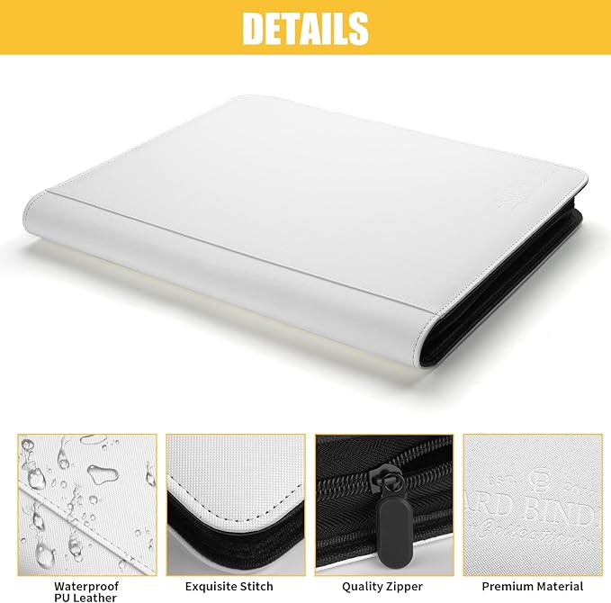 Toploader Binder,Toploader Hard Cases, 9-Pocket Pages Sleeves Hold up 288 Cards.Toploader Card Binder with Sleeves for “3×4” rigid，Card Holder(White)