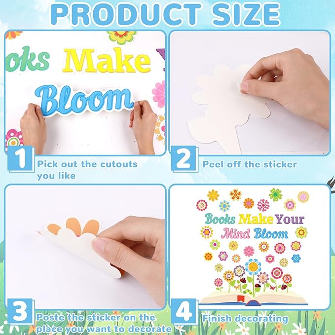 Reading Makes Your Mind Bloom Classroom Bulletin Board Set Spring Grow Flower Bulletin Cutouts Decorations Spring Bulletin Cutouts for Teacher Classroom School Kindergarten Back to School Party Decor