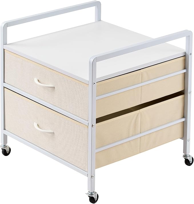 VEVOR Mini Fridge Stand with Storage, 176 lb-Capacity Mini Fridge Table with 2 Drawers & 4 Swivel Wheels, Mobile Mini Fridge Shelf, White Mini Fridge Organizer for Dorm, Apartment, Office, Bedroom