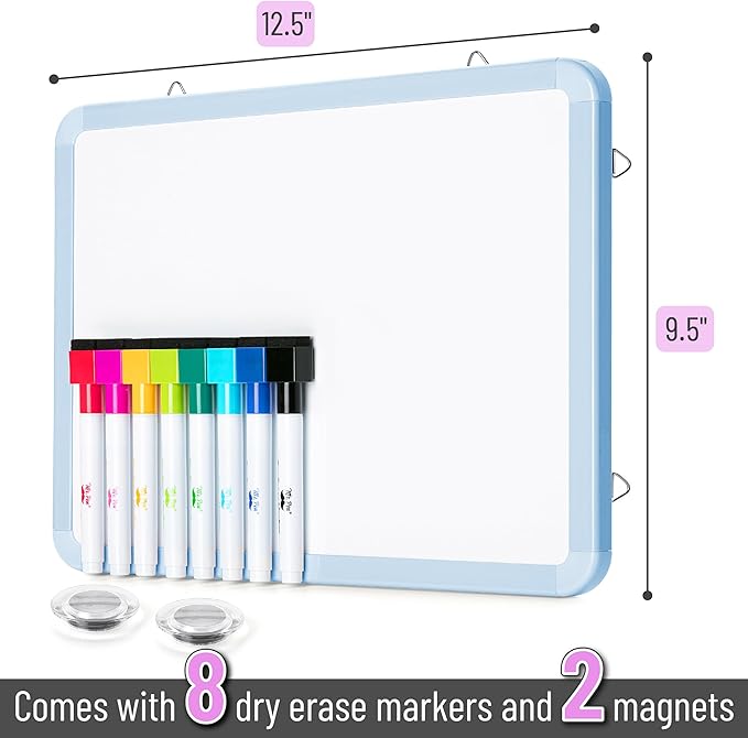 Mr. Pen- Dry Erase Board, 12.5" x 9.5" with 8 Markers and 2 Magnets, White Board, Magnetic, Small