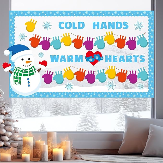 Winter Bulletin Board Decorations Winter Classroom Cutouts Snowman Snowflake Colored Gloves Paper Decors for Christmas Holiday School Classroom Chalkboard Home Door Wall Party Decor Supplies