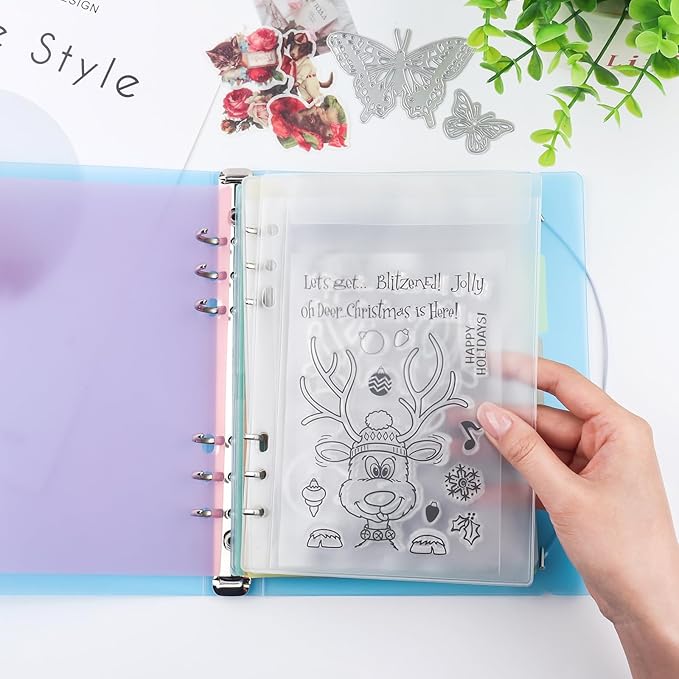 BAOFALI 2Pcs/Set A5 6 Ring Binder Cover Clean Transparent Soft PVC for Refillable Notebook Shell withMatte surfaceforStamp & Die Storage (Blue)