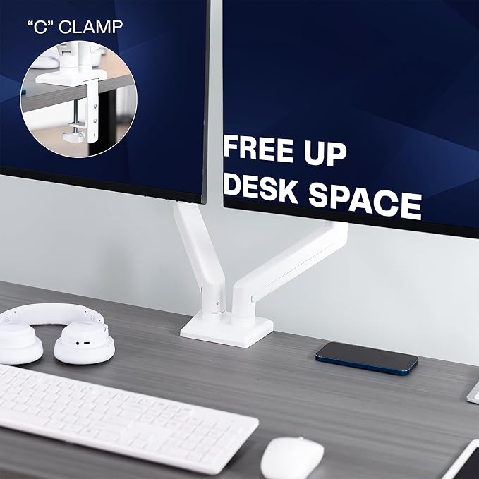 VIVO Aluminum Articulating Dual Monitor Arm for 13 to 30 inch Screens, Desk Mount Tension Spring Monitor Stand for 2 Screens, White, STAND-V102OW