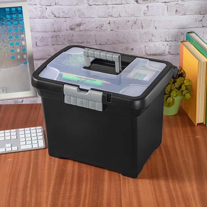 Sterilite Portable Lockable File Box Organizer with Handle and Clear Lid (8 Pack)