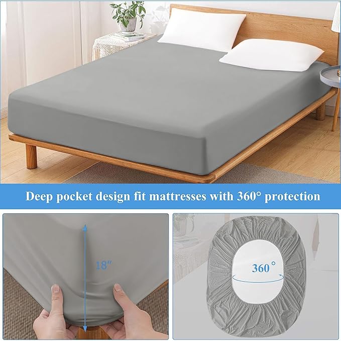 Softhour 2 Pack King Premium Waterproof Mattress Protector, Soft Breathable Mattress Pad Cover, Noiseless Waterproof Bed Cover - Stretch to 21"" Fitted Deep Pocket Mattress Protection Cover-Dark Grey