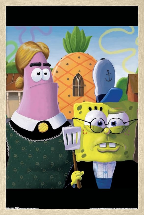 Trends International Nickelodeon Spongebob Squarepants - American Gothic Wall Poster, 34L x 22.4W, Blonde Framed Version