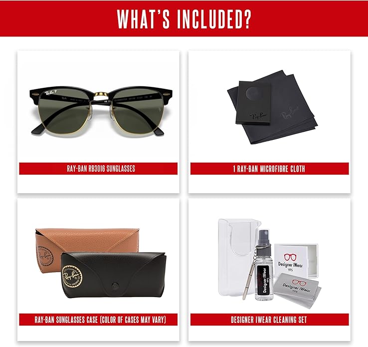 Ray-Ban RB3016 CLUBMASTER Sunglasses For Men For Women +BUNDLE with ACCESSORY EYEWEAR KIT