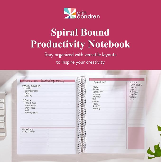 Erin Condren 8.5" x 11” Productivity Spiral Notebook, Lines & Checklist Layout with 80 Lb. Paper, Canvas Asterisk Cover, 160 Productivity Notebook Pages, Platinum Coil, Stickers Included