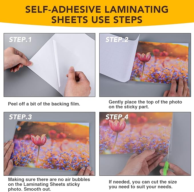 25 Pack Self Adhesive Laminating Sheets, 9 X 12 Inch, Clear Sticker Laminate Sheets Waterproof for Documents, Photos, No Machine Needed Heatless Durable