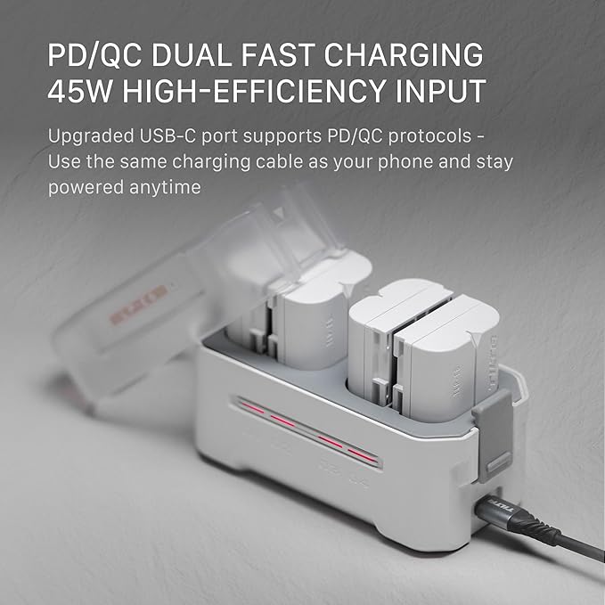 Tilta LP-E6P Charging Station Battery Kit, 4-Slot 45W PD USB-C Fast Charger | Compatible with Canon LP-E6 LP-E6P Batteries | High Capacity Charging Hub, 4 Batteries - Off White