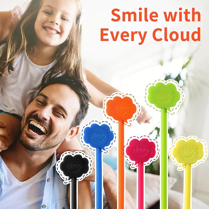 SOOOEC Magnetic Cord Ties, 16 Pack 7.2" Snap on Magnetic Cable Ties Cute Cloud Dialogue Design, Strong Magnetic Silicone Twist Ties for Bundling and Organizing, Assorted Colors.