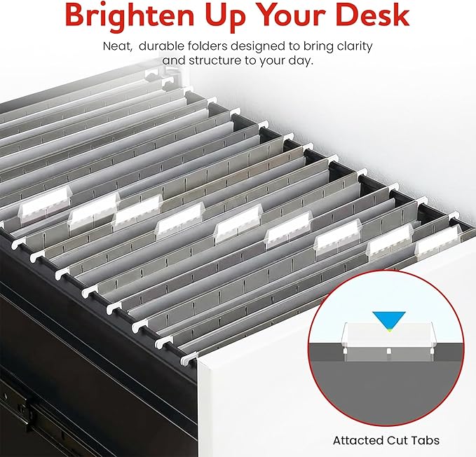 Grey Hanging File Folders – 8 Pack, Letter Size File Organization Folders for Home, Office, School & Filing Cabinets
