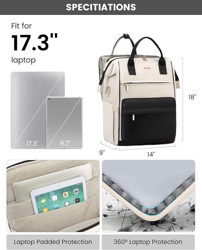 LOVEVOOK Laptop Backpack for Women, 17 Inch Work Teacher Nurse Bag with Laptop Compartment, Large Capacity Business Computer Backpack Purse with USB Port, Stylish Casual Daypack for Travel