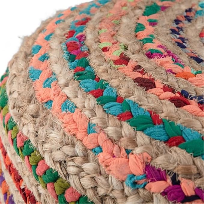 SIMPLIHOME Margo Round Pouf - 20 inch Wide Handwoven Jute and Cotton Braided Ottoman in Multi-Color, Boho-Style Footstool or Extra Seating for Living Room with Polystyrene Bead Filling, Assembled