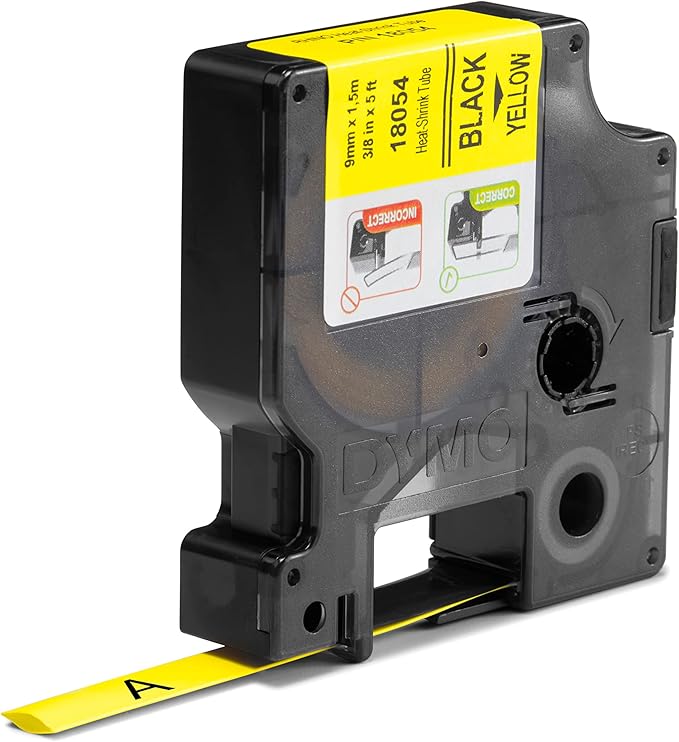 DYMO Industrial Heat Shrink Tubes for DYMO Industrial RhinoPro Label Makers, Black on Yellow, 3/8", (18054)