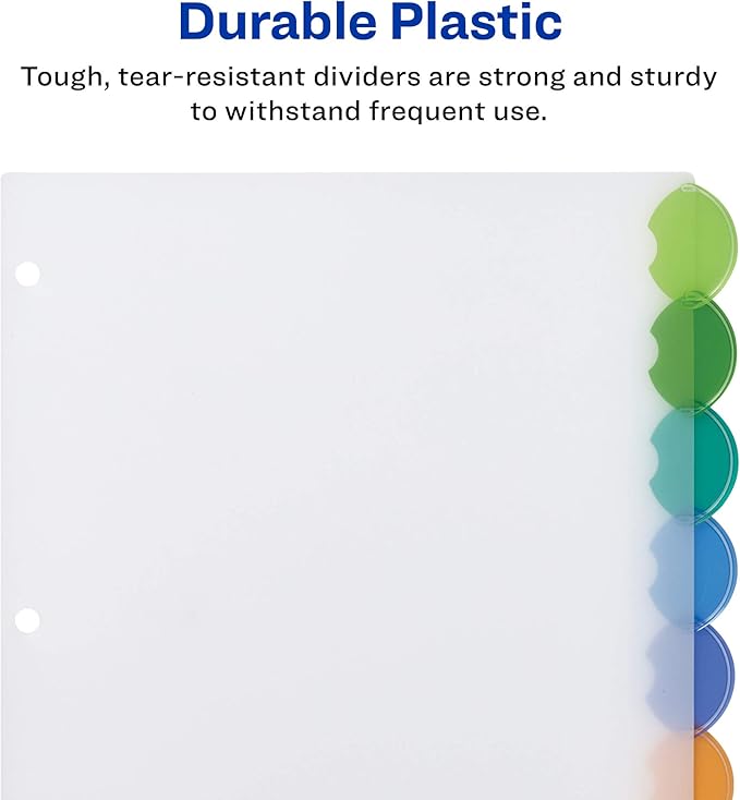 Avery Insertable Style Edge Plastic Dividers for 3 Ring Binders, 8-Tab Set, Multicolor, 1 Set (11201)