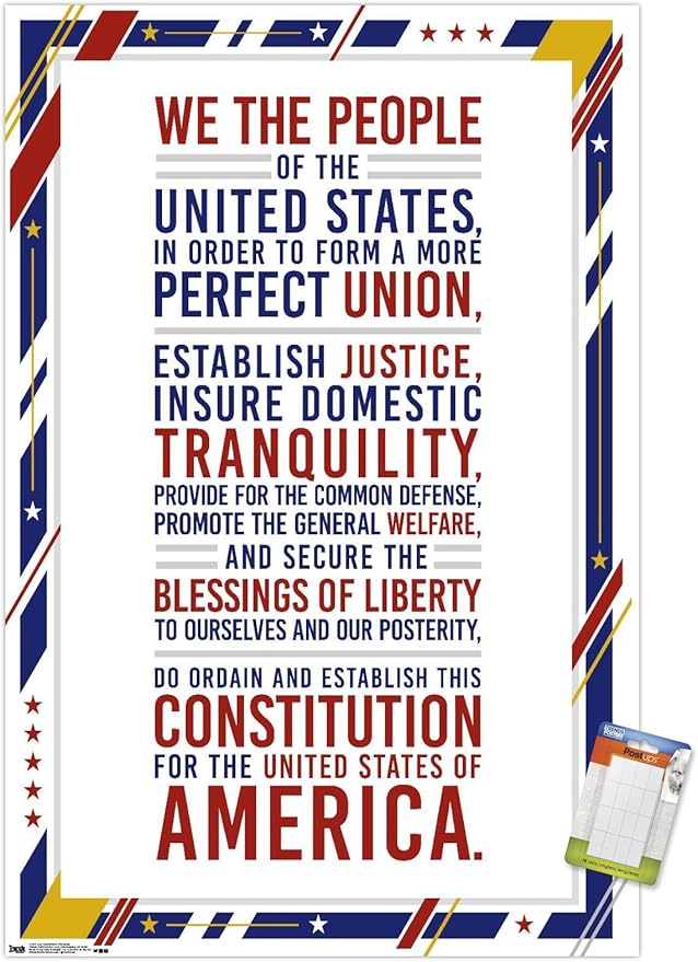 Trends International The United States Of America - Constitution Preamble Wall Poster, 14.725" x 22.375", Premium Poster & Mount Bundle