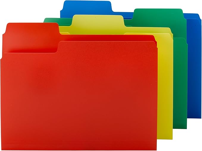 Smead File Folder, SuperTab Poly Plastic File Folders for Documents, 1/3-Cut Tabs, Letter Size, Assorted Primary Colors, Office Supplies, School Supplies, 48 Count, (10516)
