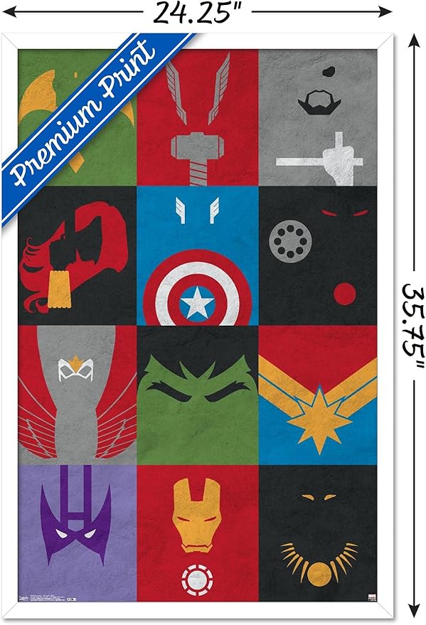 Trends International Marvel Comics - Avengers - Minimalist Grid Wall Poster, 22.375" x 34", White Framed Version
