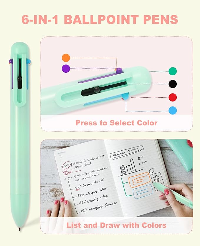 56 PCS Aesthetic School Supplies with Pencil Case, 5 Inspirational Ballpoint Pens, 12 Pastel Highlighters, 5 Black Ink Gel Pens, 6 Mechanical Pencils 0.5-0.7mm Preppy School Supplies Xmas Gift(Green)