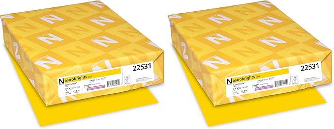 Neenah Wausau Paper 22531 Astrobrights Color Paper, 8.5â€ x 11â€, 24 lb / 89 GSM, Solar Yellow, 500 Sheets (Pack of 2)