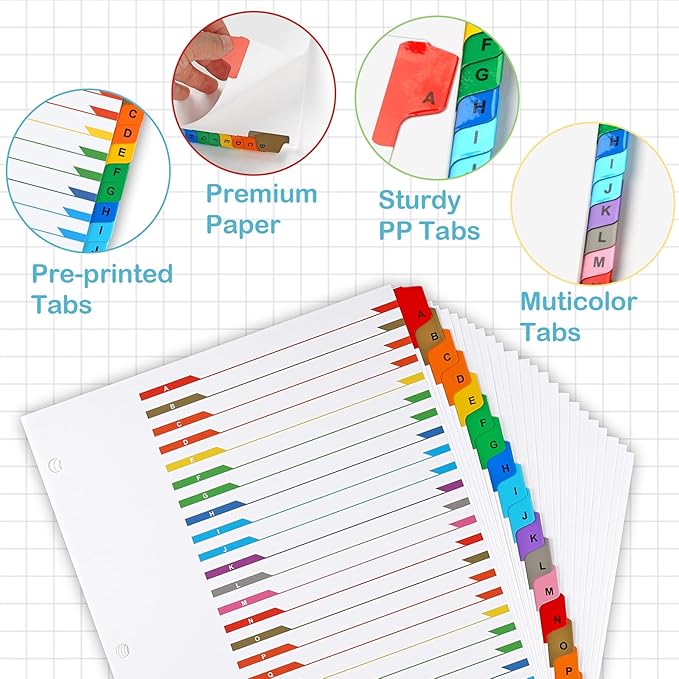 Alphabet Binder Dividers for 3 Ring Binder, COIDEA A-Z Dividers for 3 Ring Binder, Multicolor A-Z Binder Dividers with Customizable Table of Contents Page, ABC Alphabet Tabs for School Office