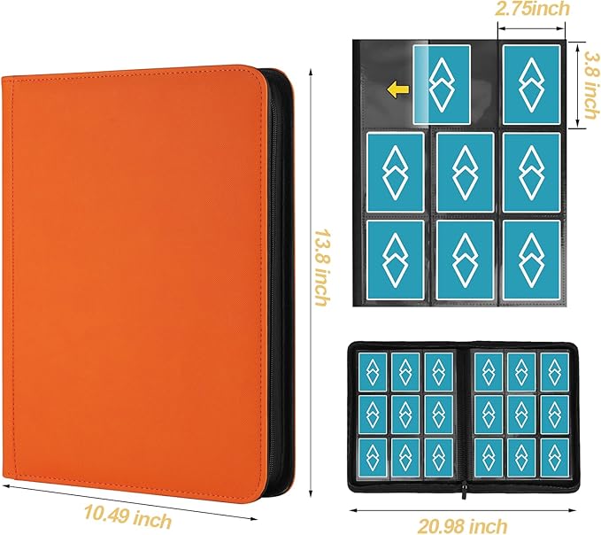 Trading Card Binder 9 Pocket, GERMUN PU Cover Card Binder for 360 Cards, Premium Trading Card Holder Folders, Double Sided Pocket Card Album for MTG, TCG (Orange)