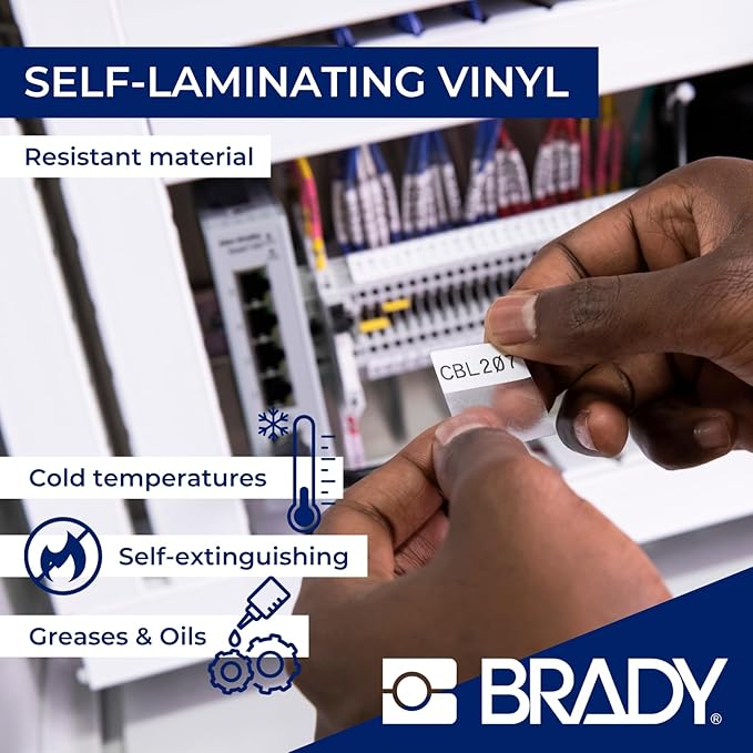 Brady Self-Laminating Vinyl Pre-Sized Labels for Label Printer BMP41/BMP51/BMP53/M511-180 Self Adhesive Printer Labels - Black on Yellow, Transparent (25,40 mm (W) x 38,10 mm (H)) - M4-91-427-YL