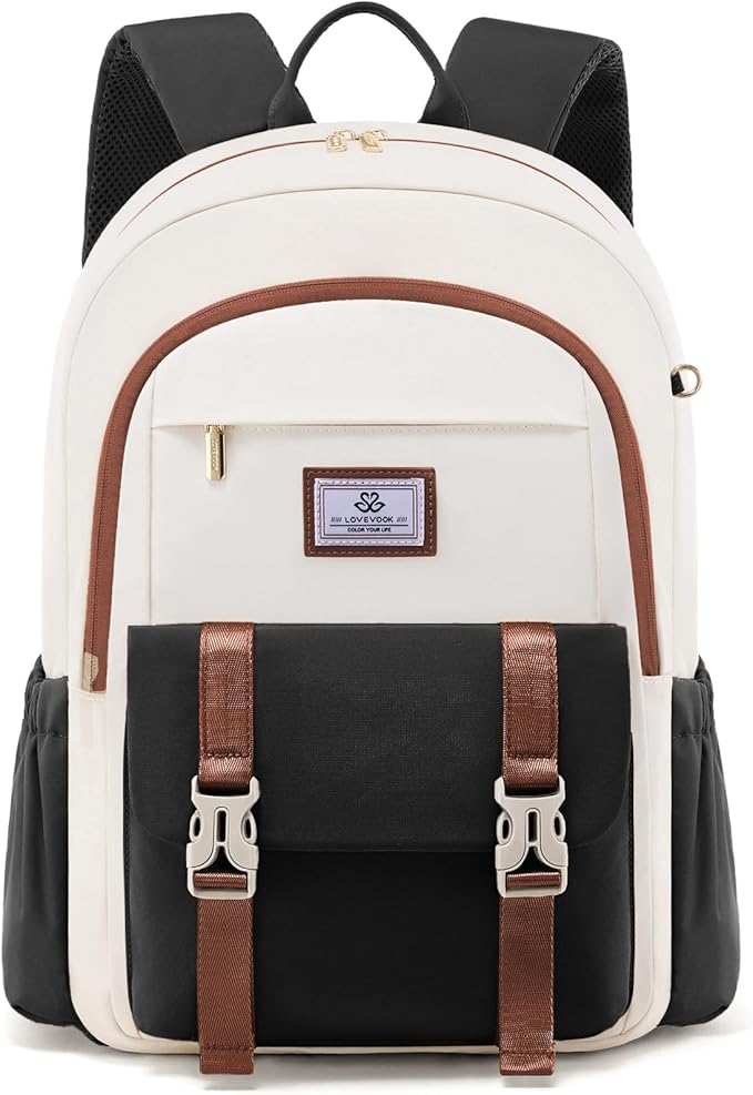 LOVEVOOK School Backpack for Girls Boys,Bookbag for Teen with Pouch Pocket for Large Capacity Cup, Waterproof School Bookbag, Preppy Backpack Travel Daypack with 15.6 inch Laptop Compartment