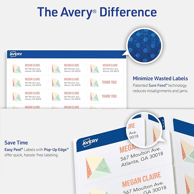 Avery Printable Address Labels with Sure Feed, 1" x 2-5/8" Customizable Stickers, White, 15,000 Blank Mailing Labels for Laser Printers, Great for Mailing, Shipping, and More (95915)