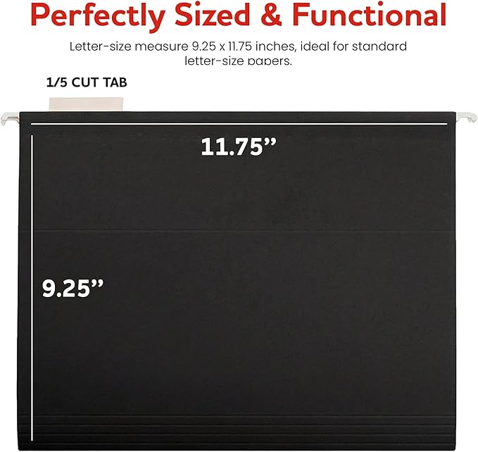 Black Hanging File Folders – 8 Pack, Letter Size File Organization Folders for Home, Office, School & Filing Cabinets