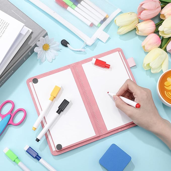 6 Sides Dry Erase Notebook Portable Whiteboards Notepad 5"x7"(a6) Small Reusable Board Foldable Anti-ghosting Surface, Travel Dry Erase White Board for Office Study Meeting Planning