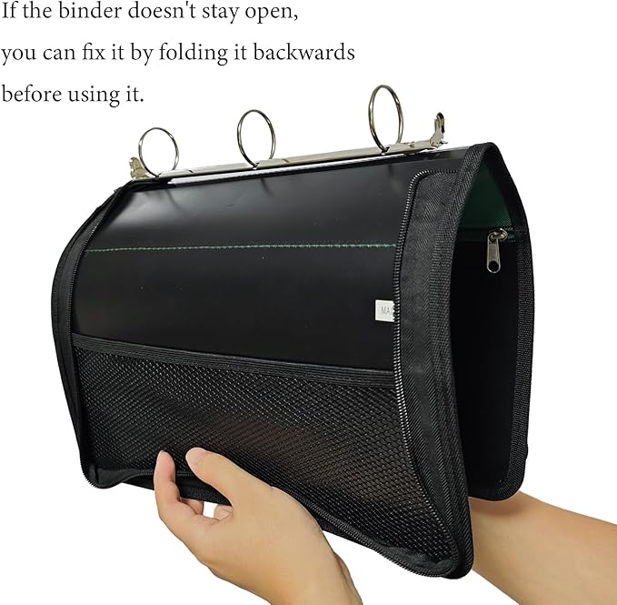 Zipper Binder 1.5 Inch Round 3-Ring Binder, Zippered Grip Pockets Storage Bag Business Office Supplies for Men Women Green (JC-AMZZB12365-Green)