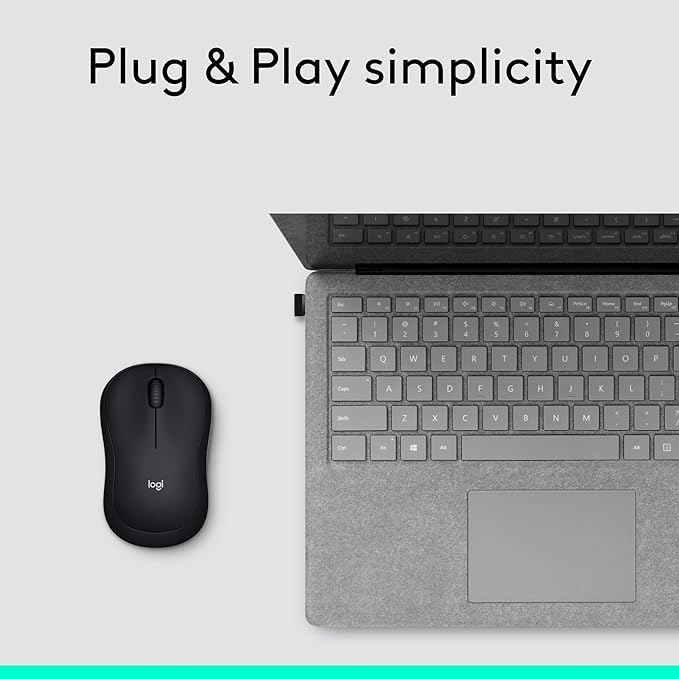 Logitech M185 Wireless Mouse, 2.4GHz with USB Mini Receiver, 12-Month Battery Life, 1000 DPI Optical Tracking, Ambidextrous, Compatible with PC, Mac, Laptop - Black