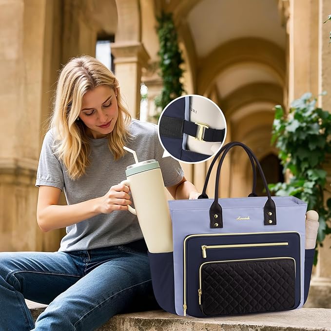 LOVEVOOK Laptop Tote Bag for Women, Teacher Work Bags Computer Laptop Bag, Nurse Bags With Large Cup Holder, Professional Briefcase Business Large Purses Handbag, Diaper Bag Mother Gift, 17 Inch
