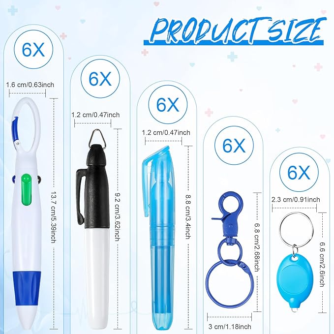 Chinco 30 Pcs Retractable Shuttle Pen Clip with Mini Highlighter Nurse Badge Pen Neon Marker LED Keychain Ring Clip