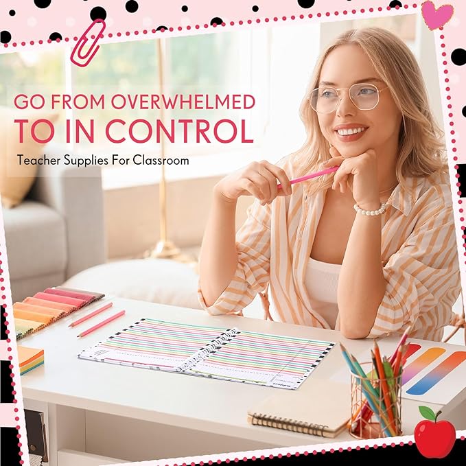 Teacher Record Book Teacher Grade Book 2026-2027 Apple Spiral Bound Record Class Planner 2026 Gradebook Office Favors for Classroom Attendance Supplies Double Sided Printing