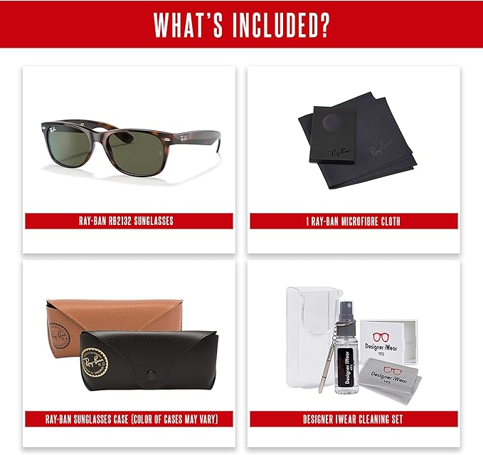 Ray-Ban RB2132 NEW WAYFARER 55MM Square Sunglasses For Men For Women +BUNDLE with ACCESSORY EYEWEAR KIT