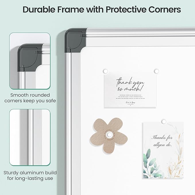 Magnetic White Board 24" x 18" for Wall, Dry Erase Board for Home Office, School, Study Room – Silver Aluminum Frame with 2 Markers, 4 Magnets, Eraser Included