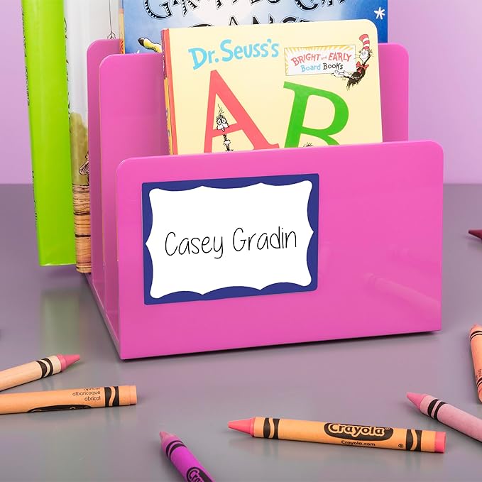 Avery Customizable Name Tags, 2-1/3" x 3-3/8", White with Blue Border, 100 Removable Name Badges (05144)