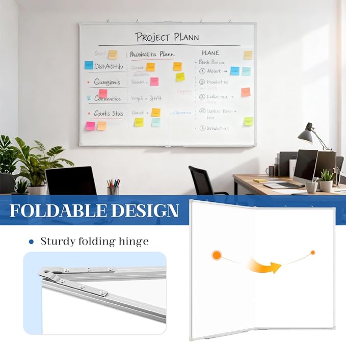 48" x 36" White Board Dry Erase, Double-Sided Foldable Magnetic Whiteboard Portable Wall Hanging Whiteboards for Office, Home, School