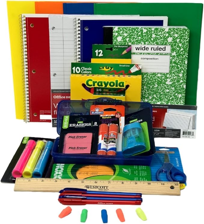 Combined Elementary School Supply Pack for Boys 26 Pieces , Kindergarten, 1st, 2nd, 3rd, 4th, 5th and 6th Grades