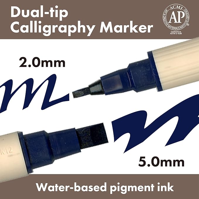 Kuretake Zig Calligraphy Dual Tip Marker Pens 3 colors set, PlatinumBlue, 2mm, 5mm, Double Tip, for Art, Sketch, illustration, Calligraphy, Journal, Drawing, Made in Japan