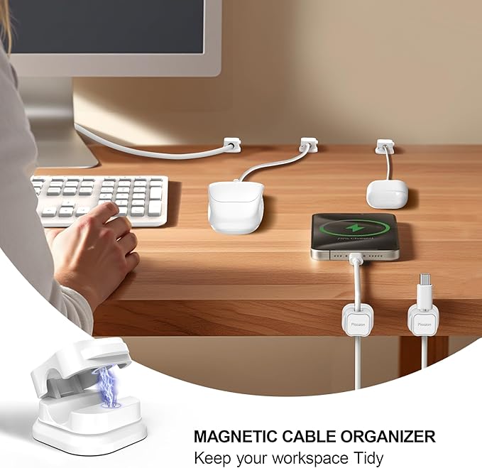 Picozon 12 Pack Magnetic Cable Clip Organizer Cord Holder, Picozon Adhesive Cable Management, Wire Phone USB Charger Cable Holder Keeper Organizer for Car, Office Home Desktop, Wall, Night Table