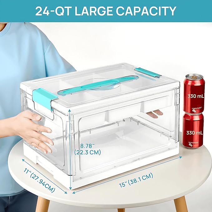 Vtopmart 24 QT Clear Plastic Craft Organizers and Storage Box with Removable Trays and Dividers,Art Supply Organizers and Storage,Ideal Containers for coloring Books,Craft Supplies,1 Pack
