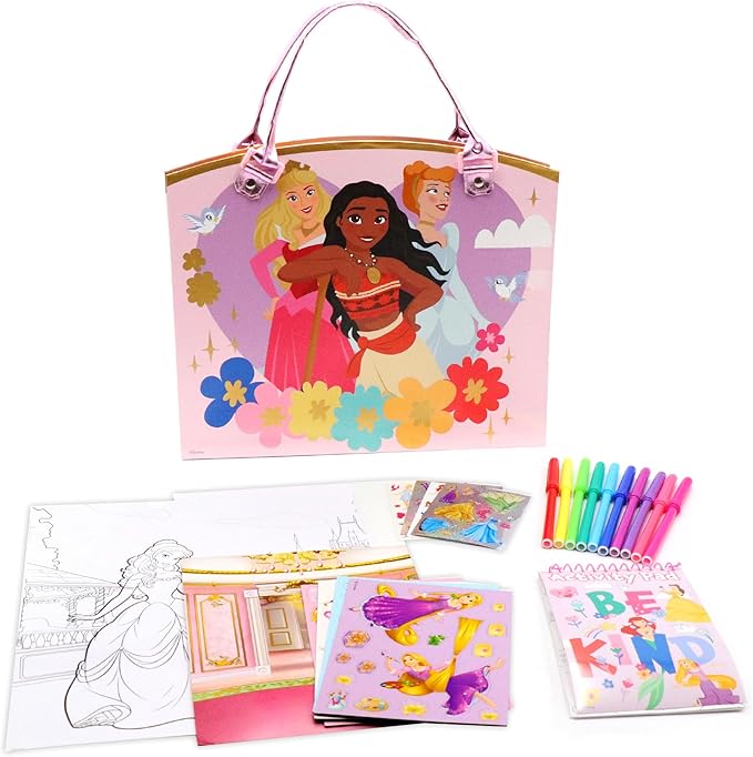 Disney Princess Activity Tote – Ultimate Princess Adventure Bag with Coloring Books, Stickers, Crayons & Games – Travel-Friendly Art Set for Girls Ages 3+ – Great Gift for Creative Play