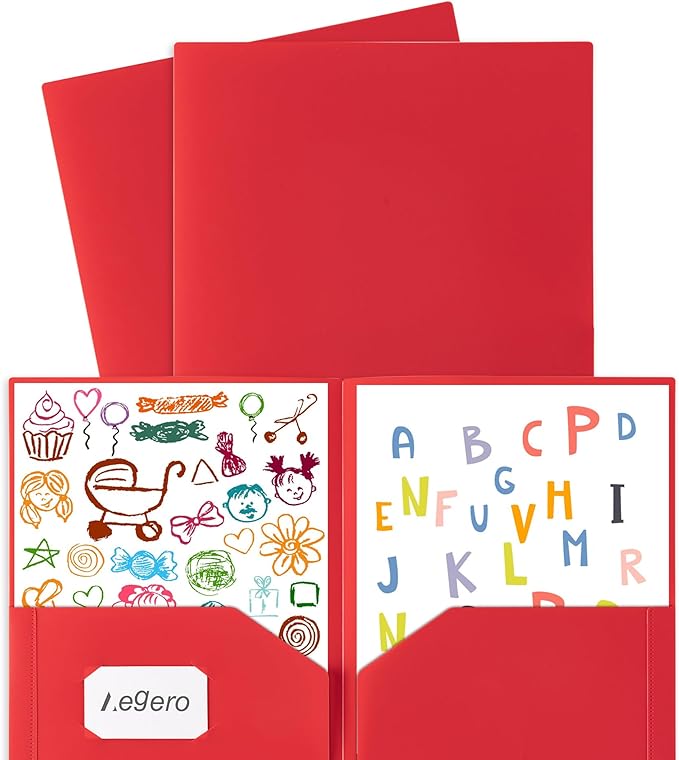 Plastic Folders with Pockets (7 Pack, Pink), Durable Heavy Duty File Folders with Business Card Slot, 2-Pocket Folder for Schoolwork & Office,Letter Size