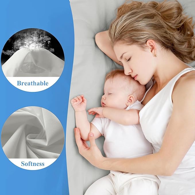 2 Pack Queen Premium Waterproof Mattress Protector, Soft Breathable Mattress Pad, Noiseless Bed Cover - Stretch to 21" Fitted Deep Pocket Mattress Protection - Light Grey