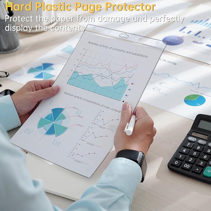 AKONEGE 12PCS Hard Sheet Protectors 8.5 x 11 Waterproof Resealable Zip Paper Page Protectors Clear Rigid Plastic Sleeves for Photos Certificate, Heavy Duty Document Holder Wall Sign Holder, Vertical